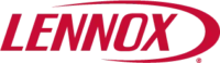Red Lennox logo in uppercase letters with a swoosh design encircling part of the text on a transparent background.