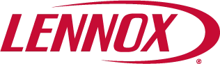 Red Lennox logo in uppercase letters with a swoosh design encircling part of the text on a transparent background.