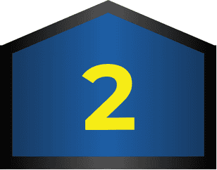 A blue pentagonal sign with a black border and a large yellow number 2 in the center.